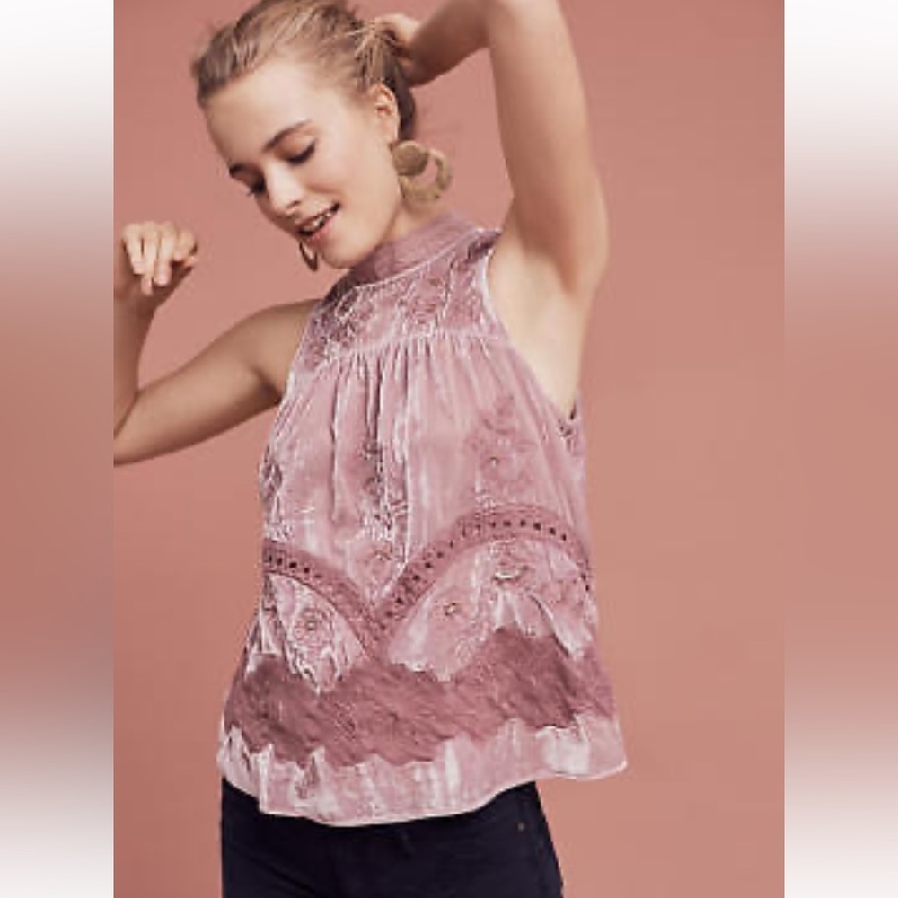Anthropologie Floreat Myleen Dusty Rose Velvet Sleeveless Swing Tank size 2